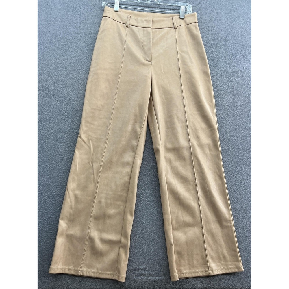 7 For All Mankind Pants Women's Size M Tan Faux Leather Wide Leg Pintuck NWT